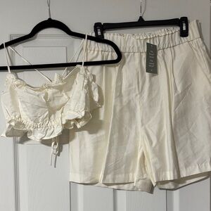 H&M Cream Ruffle Top and Shorts Set